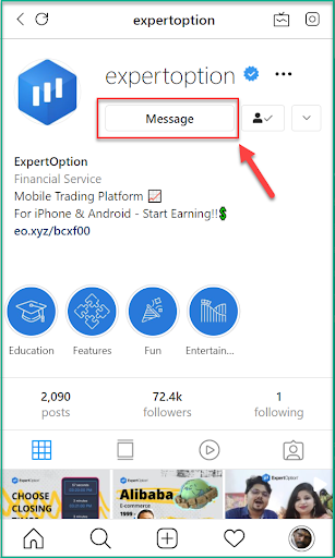 اتصال ExpertOption عبر Instagram