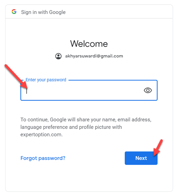 Enter the password from your email address
