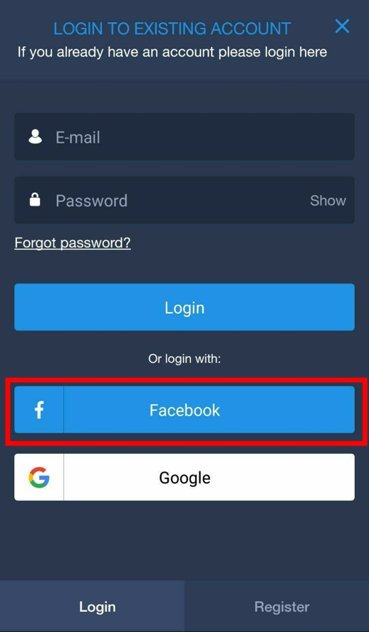 Login to your ExpertOption account by Facebook
            
