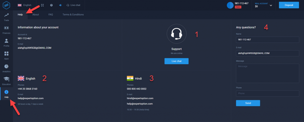 ExpertOption Contacts & Support